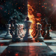 Strategic Inferno: Chessboard Engulfed in Flames Ignites Symbolic Warfare, Reflecting Intense Battles of Wit and Strategy