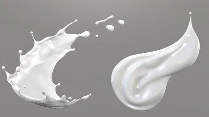 3d modern illustration of cream smear on a grey background with white drops. This illustration is part of a realistic set of 3d modern illustrations of liquid gel smears for cosmetics and skincare