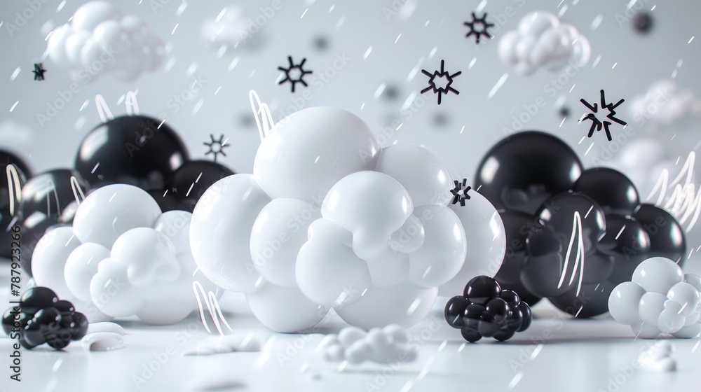 Poster the 3d render air condition icons set includes white and black clouds with lightning flashes, snowfl