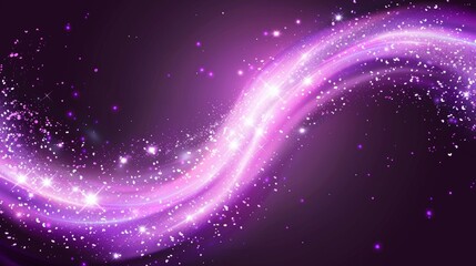 Fototapeta na wymiar A light effect curve with bright twinkles. A star dust glow with hearts. A purple-saturated pink wave with sparks. A magician's spell isolated trace. Realistic 3D modern illustration.