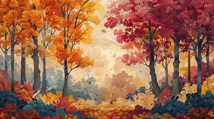 illustration of a colorful autumn forest