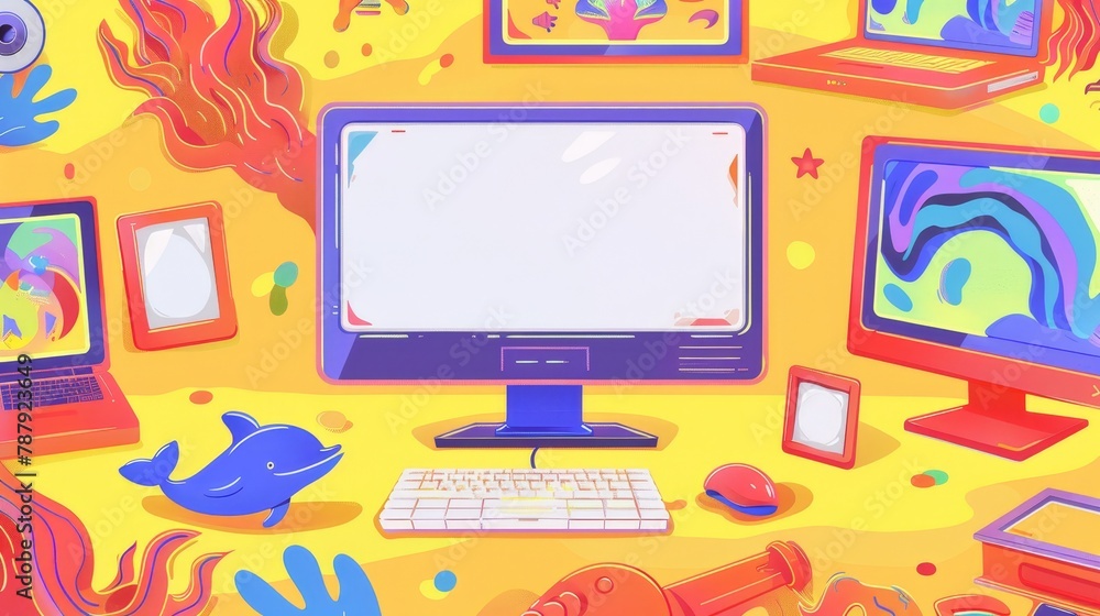 Poster y2k social media post templates with abstract trippy art and transparent background. empty frames wi