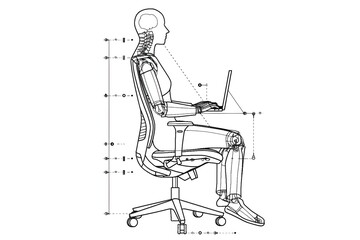 Minimalist Ergonomic Chair Outline with Posture and Body Position Data Points