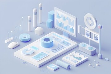 Fototapeta premium Minimalist Isometric Digital Technology Data Visualization with Centered Web Design Elements