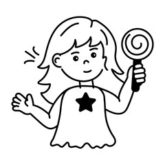 Handy doodle icon of girl eating lollipop 