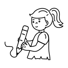Easy to edit doodle icon of a writing girl 