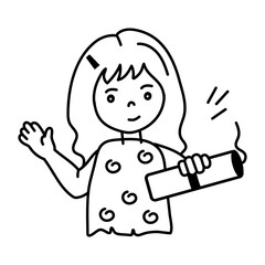 Handy doodle icon of girl holding bomb 