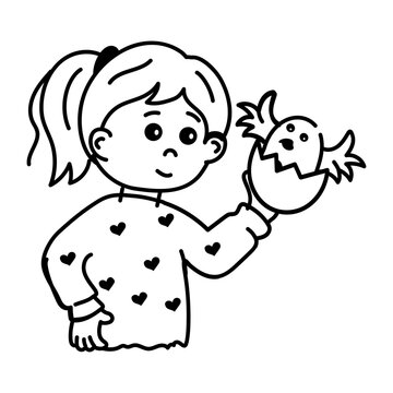 Cute doodle icon depicting chicken hatching 