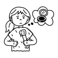 Girl thinking about makeup, doodle style icon 