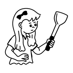 Check out hand drawn icon of girl cooking 