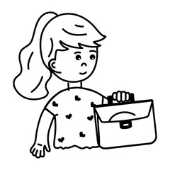 Here’s a doodle icon of girl holding briefcase 