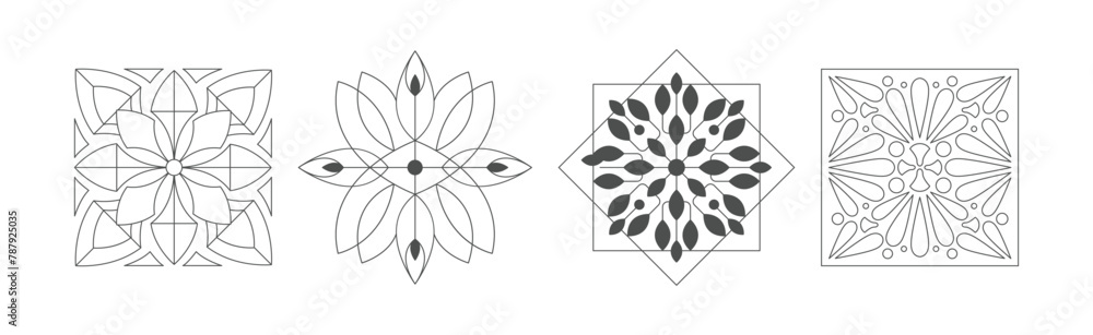 Poster geometric style ornamental linear shape and form vector set
