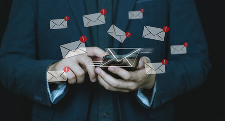 Alert warning and notification email concept, company sending many e-mails or digital newsletter to customers.