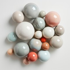 Collection of glossy spheres in muted pastel tones signifies concepts of variety, unity, and minimalism.