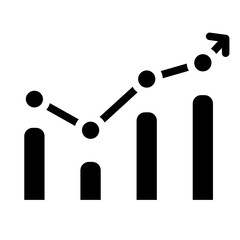 Growing bar graph icon. Business graph and chart icon. Statistic and analytics vector icon. Statistic and data, charts diagrams, money, down or up arrow. Vector illustration.