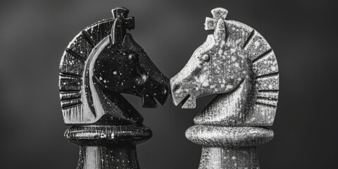 Two Chess Pieces in Black and White. Generative AI - obrazy, fototapety, plakaty