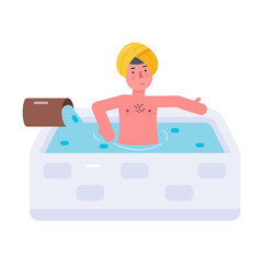 Here is a flat icon depicting indian boy in a tube well 