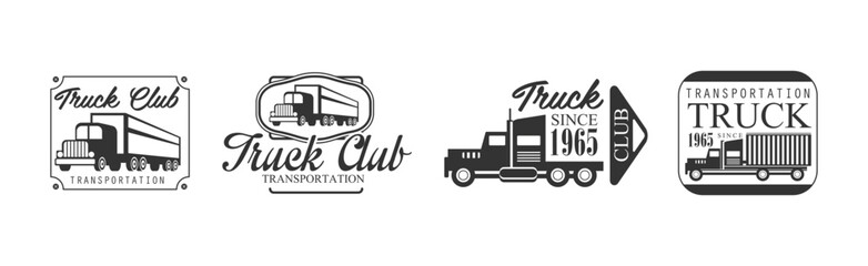 Heavy Truck Club Black And White Emblem Vector Set