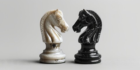 Two Black and White Chess Pieces Sitting Side by Side. Generative AI