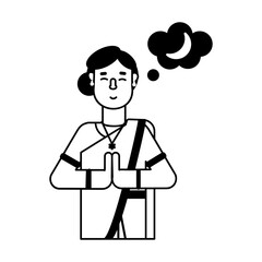 A glyph character icon of praying indian woman 