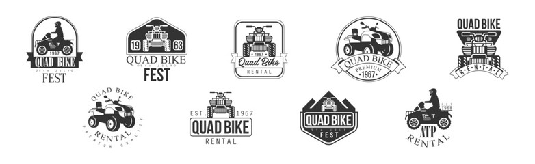 Obraz premium Quad Bike Rental Service Black And White Emblem Vector Set