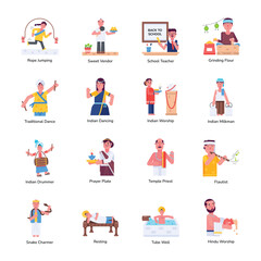 Bundle of Indian Culture Flat Character Icons 

