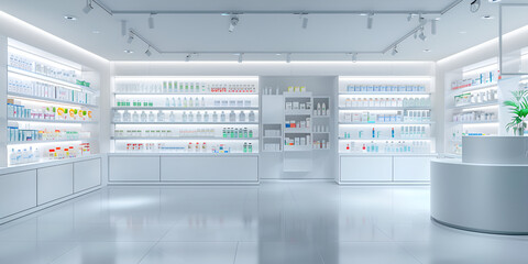 Counter store table pharmacy background shelf drug medical shop drugstore