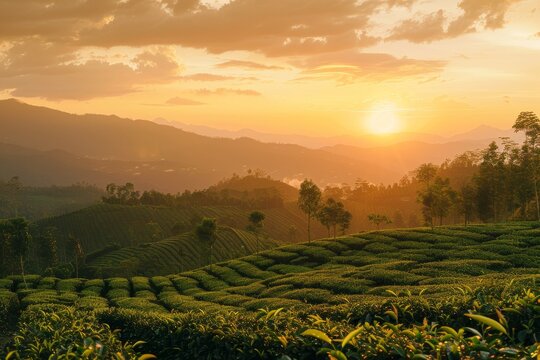 Sunset at the tea plantation