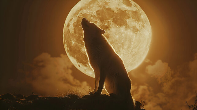 wolf howling at the full moon, generative Ai