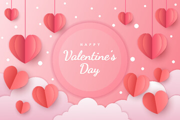 Happy valentine's day background paper cut hearts style and element with red and pink color