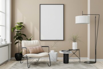 Beige Scandinavian Interior with Poster Mockup created with Generative AI