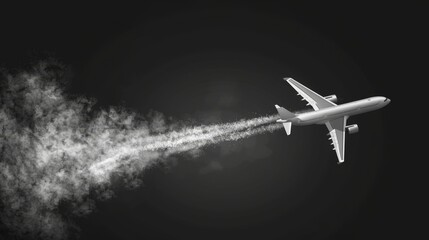 Isolated white plane condensation trail with smoke cloud modern. 3d aviation tail track path performance. Straight exhaust stream.