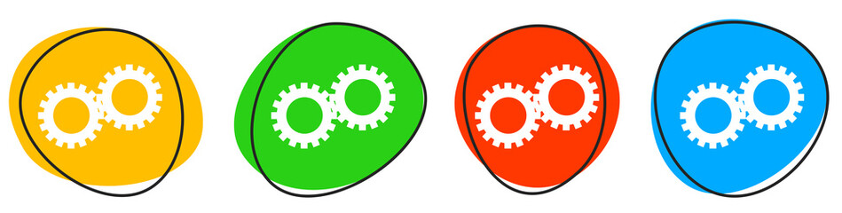 4 bunte Icons: Zahnrad - Button Banner
