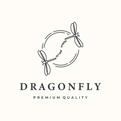 beautiful dragonfly line art logo vector minimalist illustration design, twin insect symbol designBasic RGB