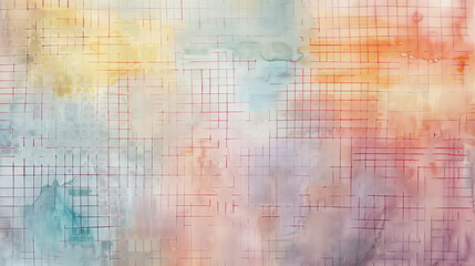Soft Pastel Watercolor Wash with Red Grid Overlay