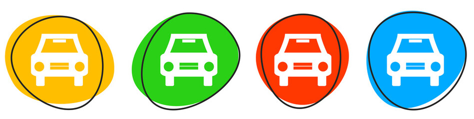 4 bunte Icons: Auto - Button Banner