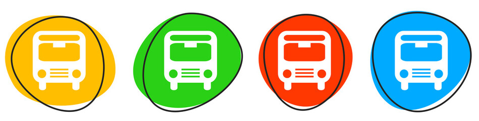 4 bunte Icons; Bus - Button Banner