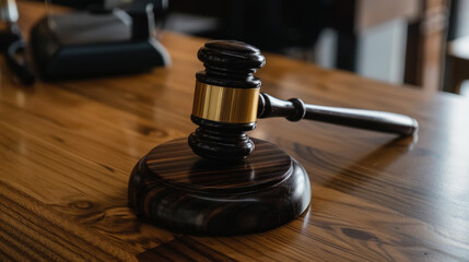 Legal Gavel on Wooden Surface Close-up