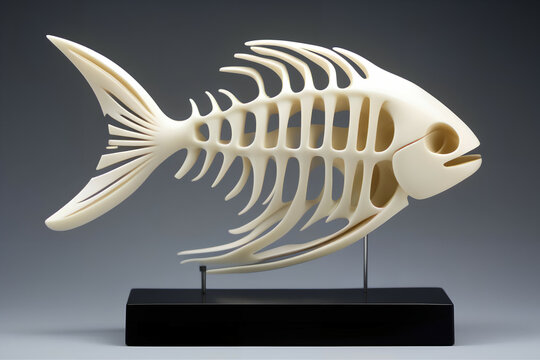Ivory fish skeleton figurine. Digital illustration.