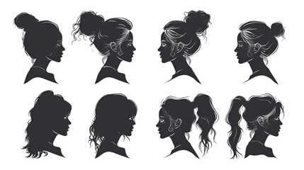 Woman heads in profile vector silhouette, generative Ai