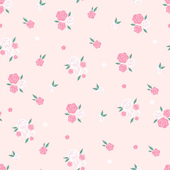 Simple seamless pattern with pink and white roses. Vector graphics.
