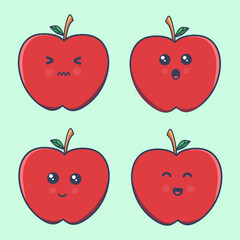 cute collection cartoon apple characters design or cheerful kawaii apple illustration