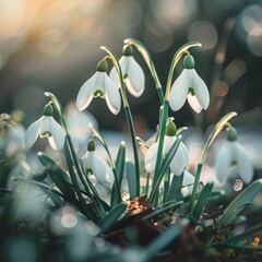 Snowdrops peek through the forest floor, their delicate white blooms heralding the arrival of spring amidst the wintry woodland, a symbol of hope and renewal.





