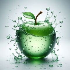 liquified green apple made of water, white background, with water splashes
