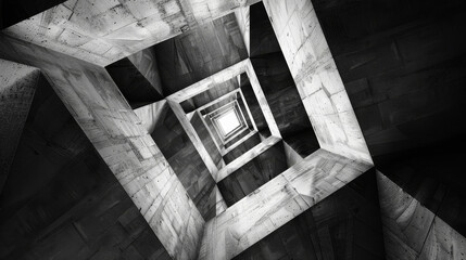 Looking Up Inside a Modern Concrete Tower