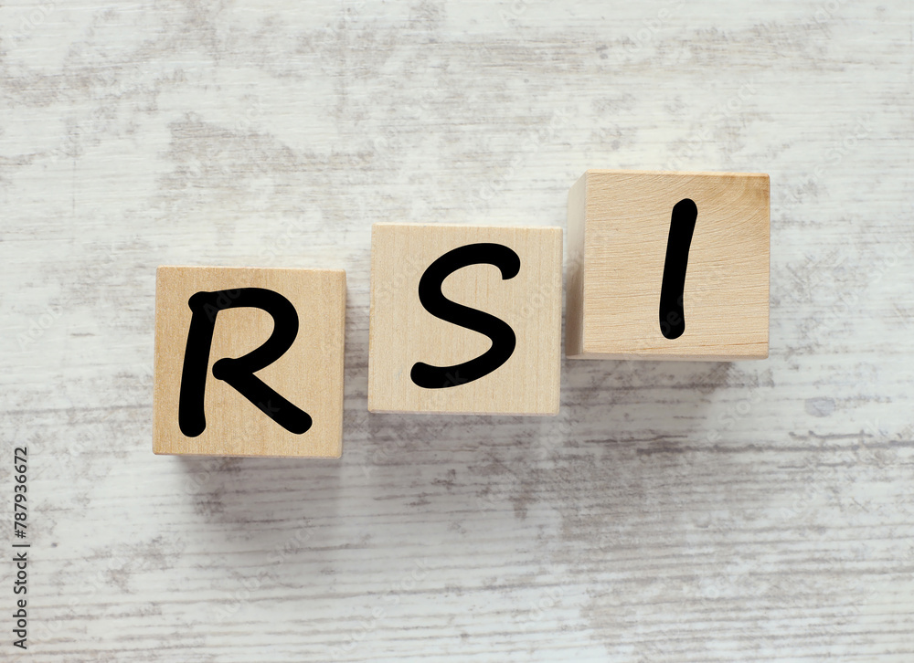 Poster wooden blocks on a gray background. text rsi - relative strength index