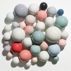 A collection of glossy spheres in various pastel shades tightly packed together, casting soft shadows.