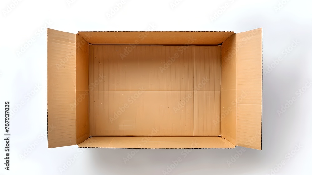 Poster blank open cardboard box on white background. simple packaging concept. empty box suitable for stora