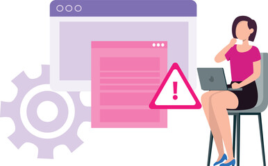 Girl using laptop for web page settings.