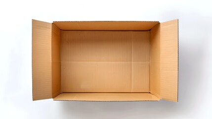 Blank open cardboard box on white background. Simple packaging concept. Empty box suitable for storage or moving. High-quality image perfect for marketing and design. AI